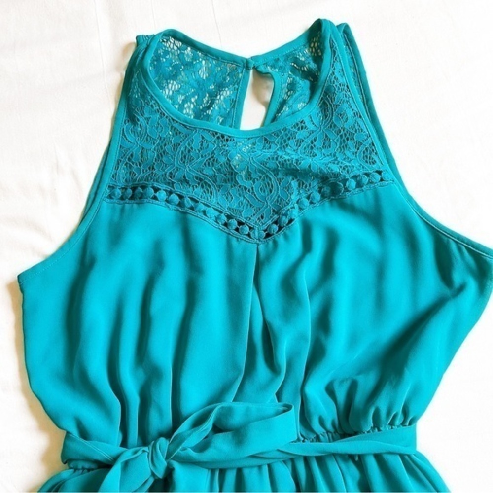 Women’s Teal High Neck Lace Top Dress